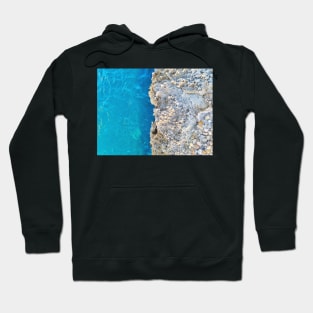 Blue Calm Turquoise Sea Water, Rocky Beach Texture Hoodie